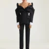Single-Breasted Slashed Jacket in Wool Grain De Poudre