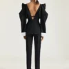 Single-Breasted Slashed Jacket in Wool Grain De Poudre