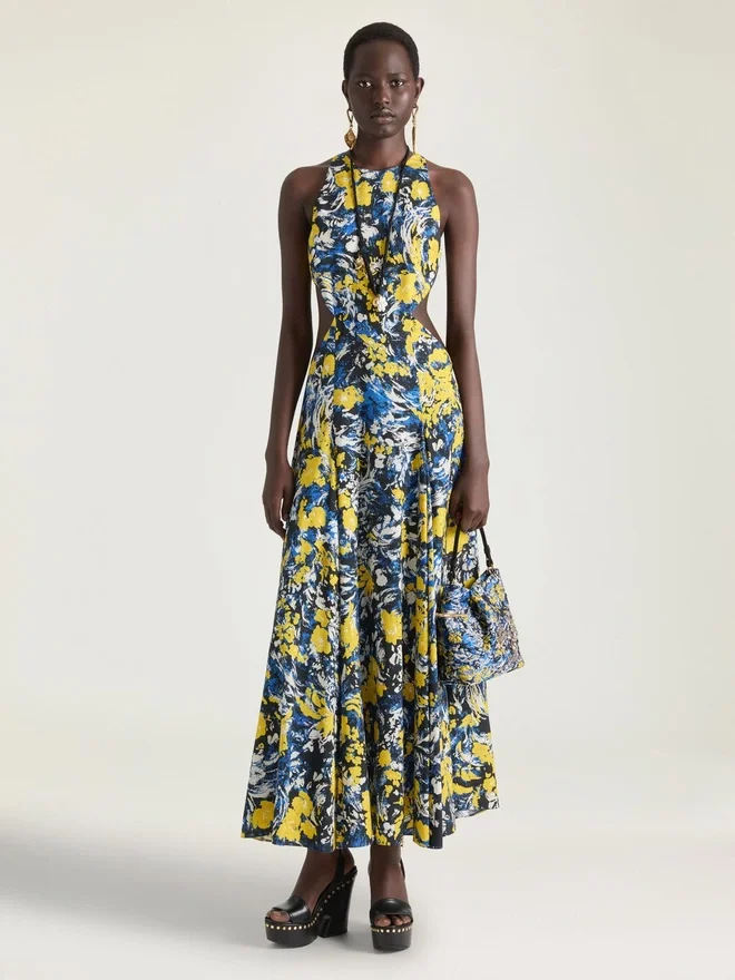 Slashed Dress with Floral Print Slashed Dress with Floral Print