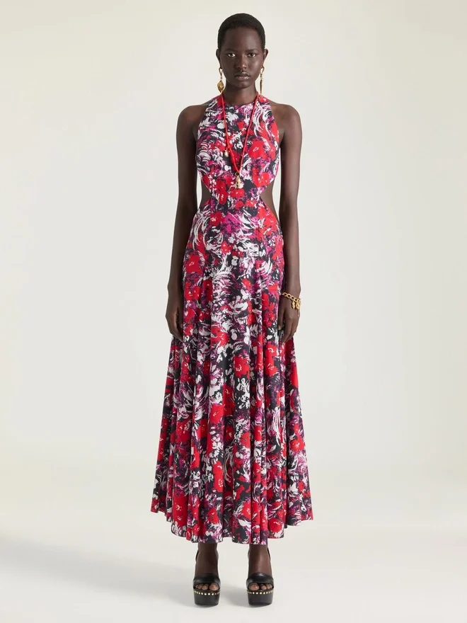 Slashed Dress with Floral Print Slashed Dress with Floral Print