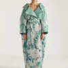 Slashed Long Coat in Roses Jacquard