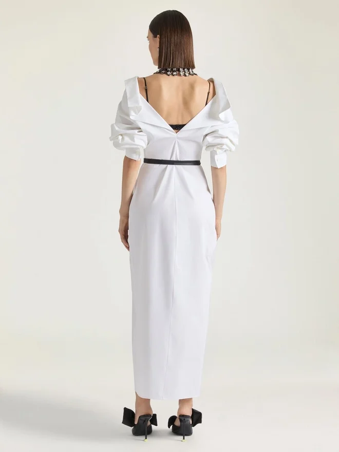 Slashed Long Shirt Dress in Poplin Slashed Long Shirt Dress in Poplin