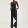 Sliced Long Wrapped Dress in Wool and Mohair