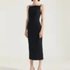 Sliced Midi Dress in Crepe Cady