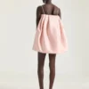 Sliced Mini Dress in Satin with Cape