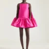 Sliced Mini Ruffled Dress in Satin