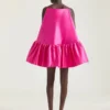 Sliced Mini Ruffled Dress in Satin