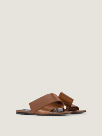Sliced Square Flat Sandals in Leather