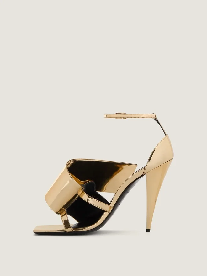 Sliced Square Heeled Sandals in Mirror Effect Leather Sliced Square Heeled Sandals in Mirror Effect Leather