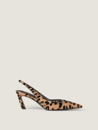 Spiky Slingbacks in Pony Effect Leather with Leopard Pattern