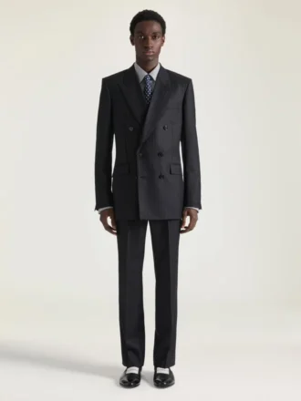 Double Breasted Fitted Jacket in Striped Wool