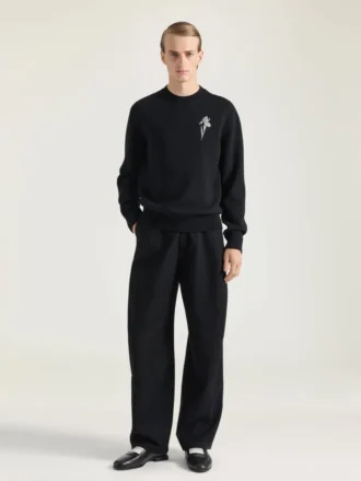 Sweater in Wool Knit with Crystal Embroidery