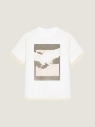 T-Shirt in Cotton and Organza with Surrealism Print