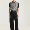 T-Shirt in Cotton Knit with Flowers Print